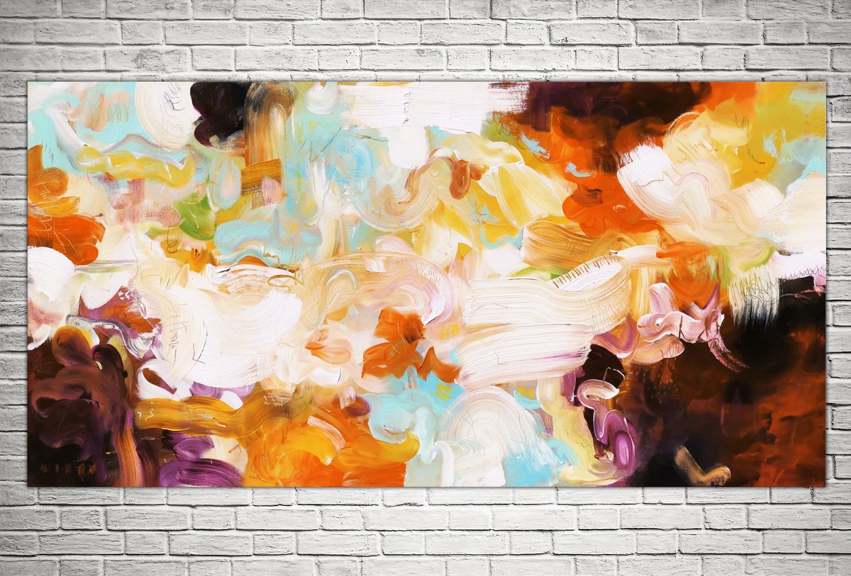 Abstract Acrylic Painting By Andrada Anghel, 60 X 30, Orange Ribbon, Original Artwork