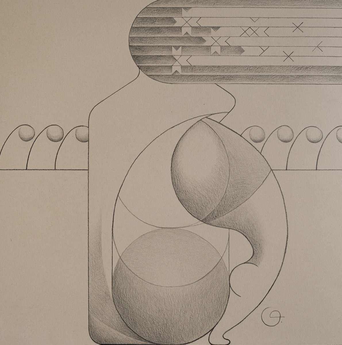 Geometric Abstract Pencil Drawing By Tetiana Gryshchenko, 20 X 20", Graphic 17 - Mari U Polia, Original Artwork