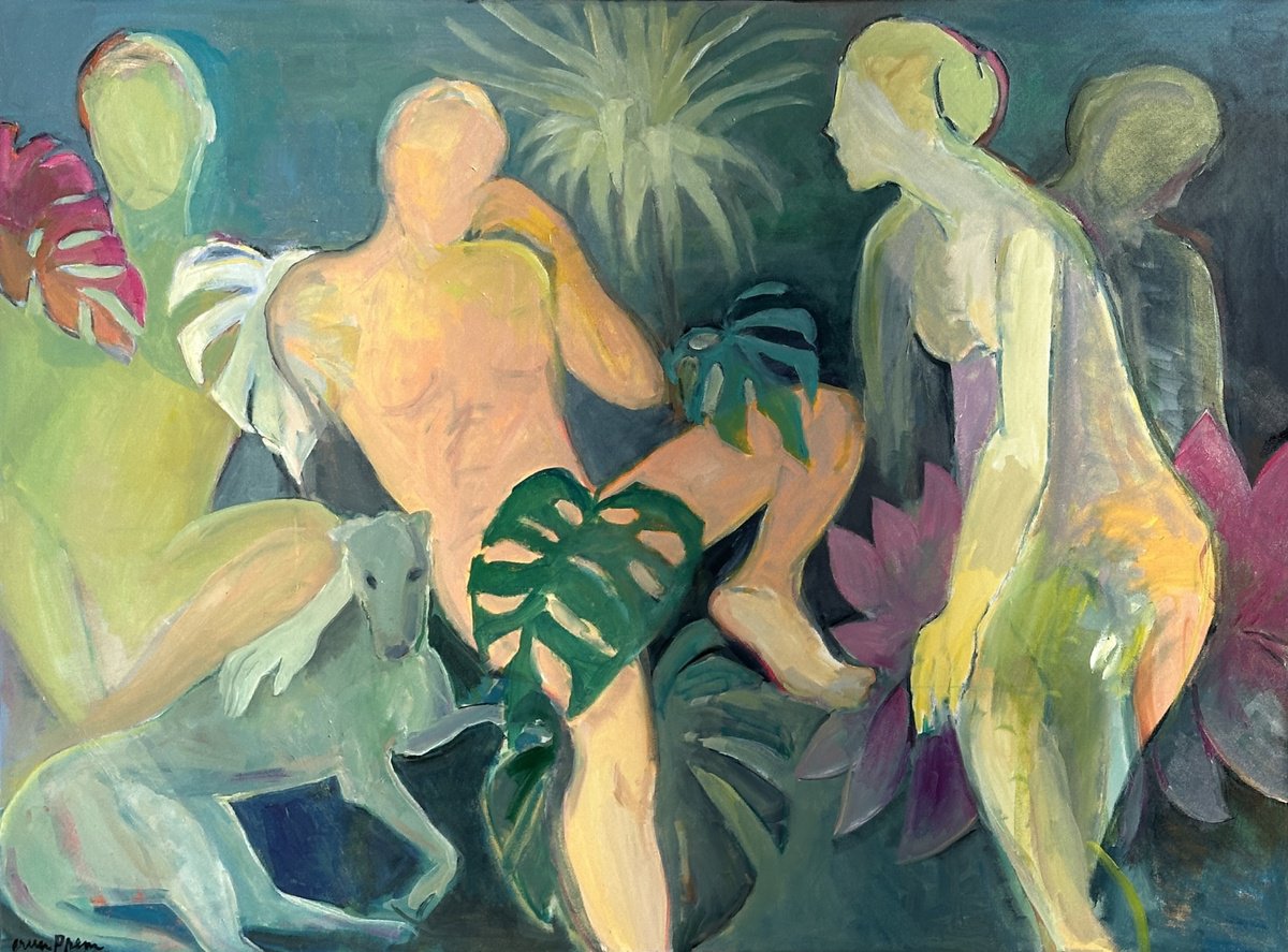 Abstract Portrait Oil Painting By Arun Prem, 48 X 36, Moon Flower, Original Artwork