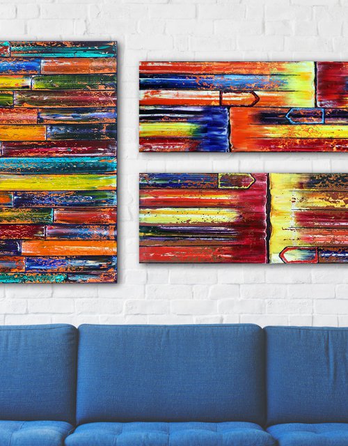 "Fork In The Road" - Save As A Series- Original PMS Large Oil Painting Triptych on Canvas - 60 x 32 inches by Preston M. Smith (PMS)