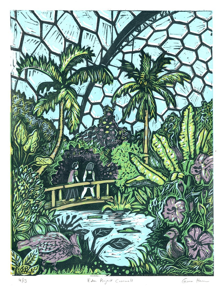 The Eden Project. Limited Edition linocut No.4 by Fiona Horan