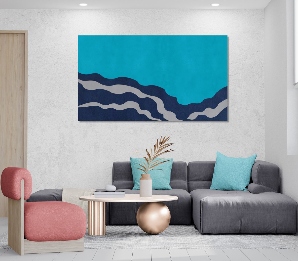 Abstract Landscape Acrylic Painting By Marina Krylova, 55 X 31", Mystic Landscape #31, Original Artwork