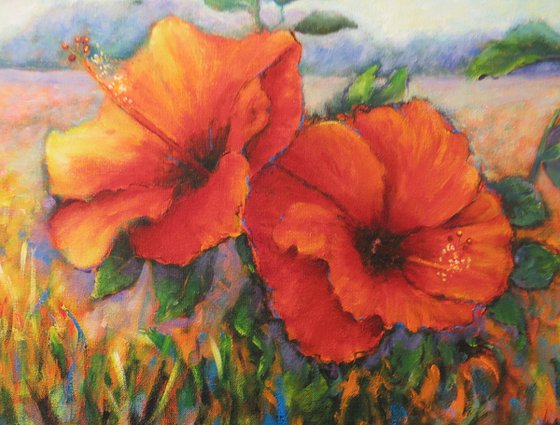 Red Hibiscus in a Landscape