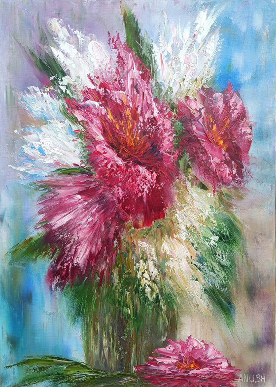 Abstract flowers(50x70cm, oil painting, palette knife)