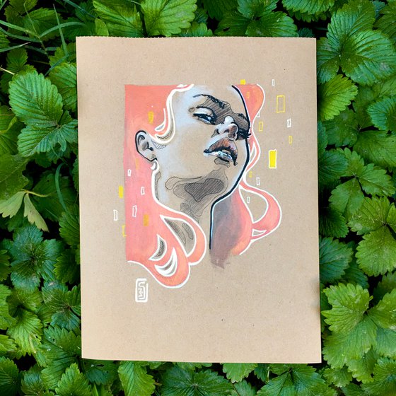 (SOLD) affordable art gifts on paper: Redhead