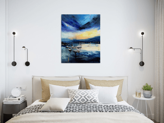 Sailboats at Evening Lake