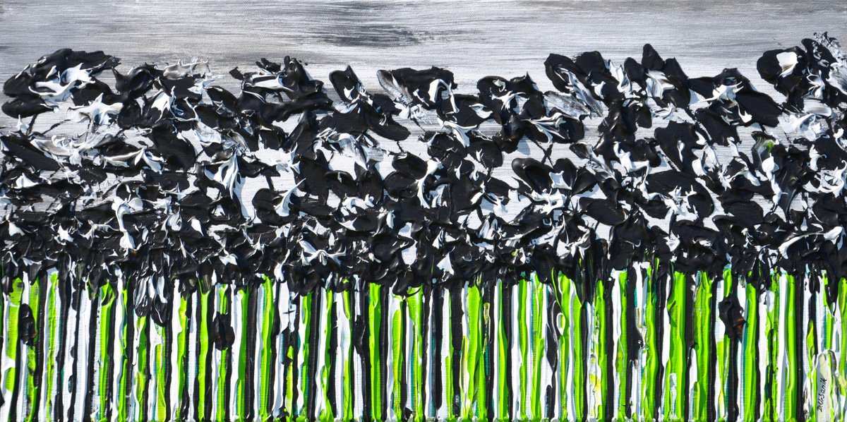 Impressionistic Botanical Acrylic Painting By Daniel Urbani?k, 24 X 12, Meadow In Summer 8, Original Artwork