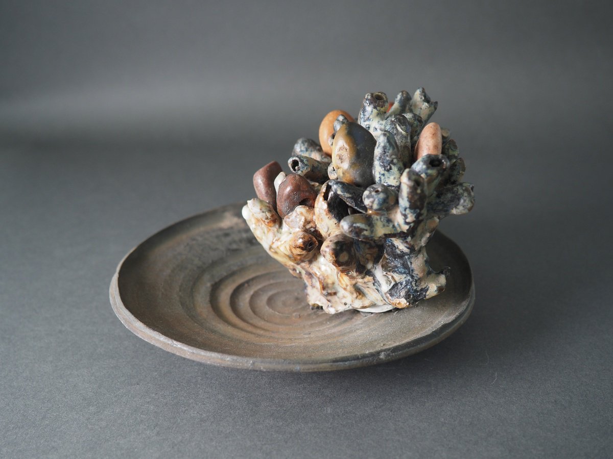 Organic Abstract Clay Sculpture By Linda Cares, 6 X 5", Burning Bush, Original Artwork