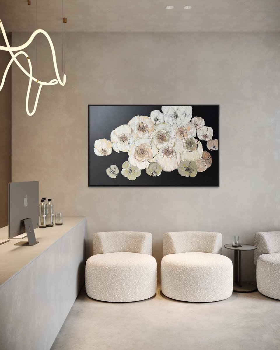 Impressionistic Botanical Acrylic Painting By Tetiana Hutsul, 61 X 37", Silence That Heals/ Floral Art, Original Artwork