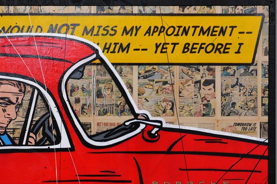 Drive By Romance 180cm x 100cm Porsche Romance Comic Book Urban Pop Art With Custom Etched Frame