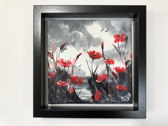 Red Poppies in a black frame