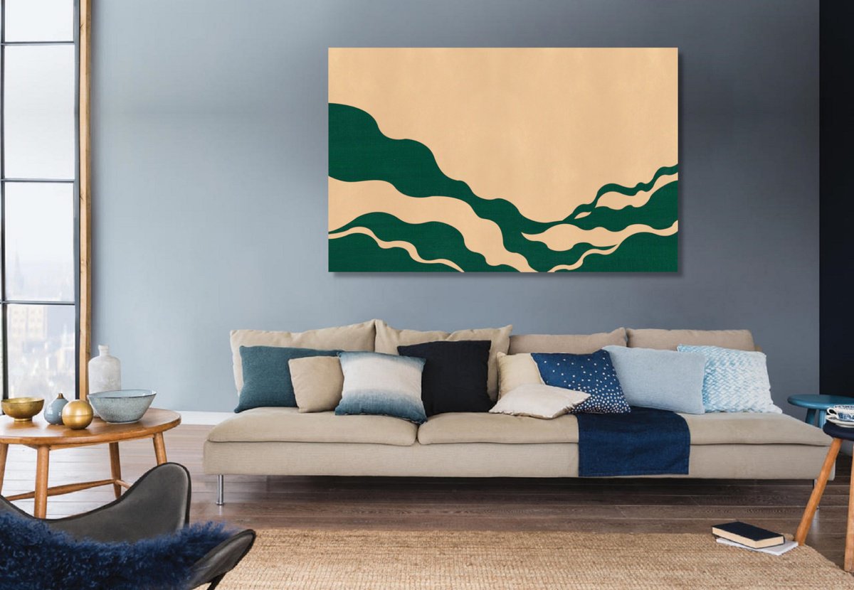 Abstract Landscape Acrylic Painting By Marina Krylova, 55 X 35", Modern Landscape #08, Original Artwork