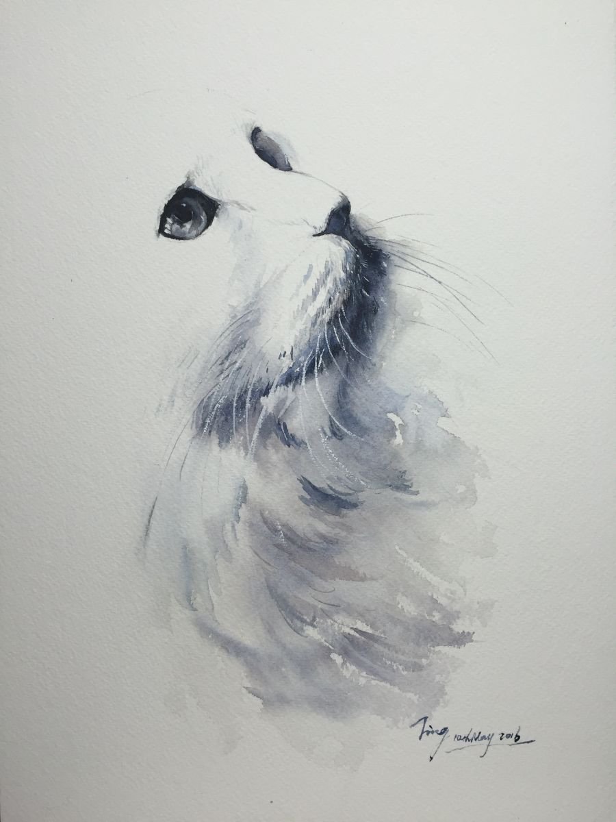 Impressionistic Animal Watercolour By Jing Chen, 11 X 15, Stare, Original Artwork