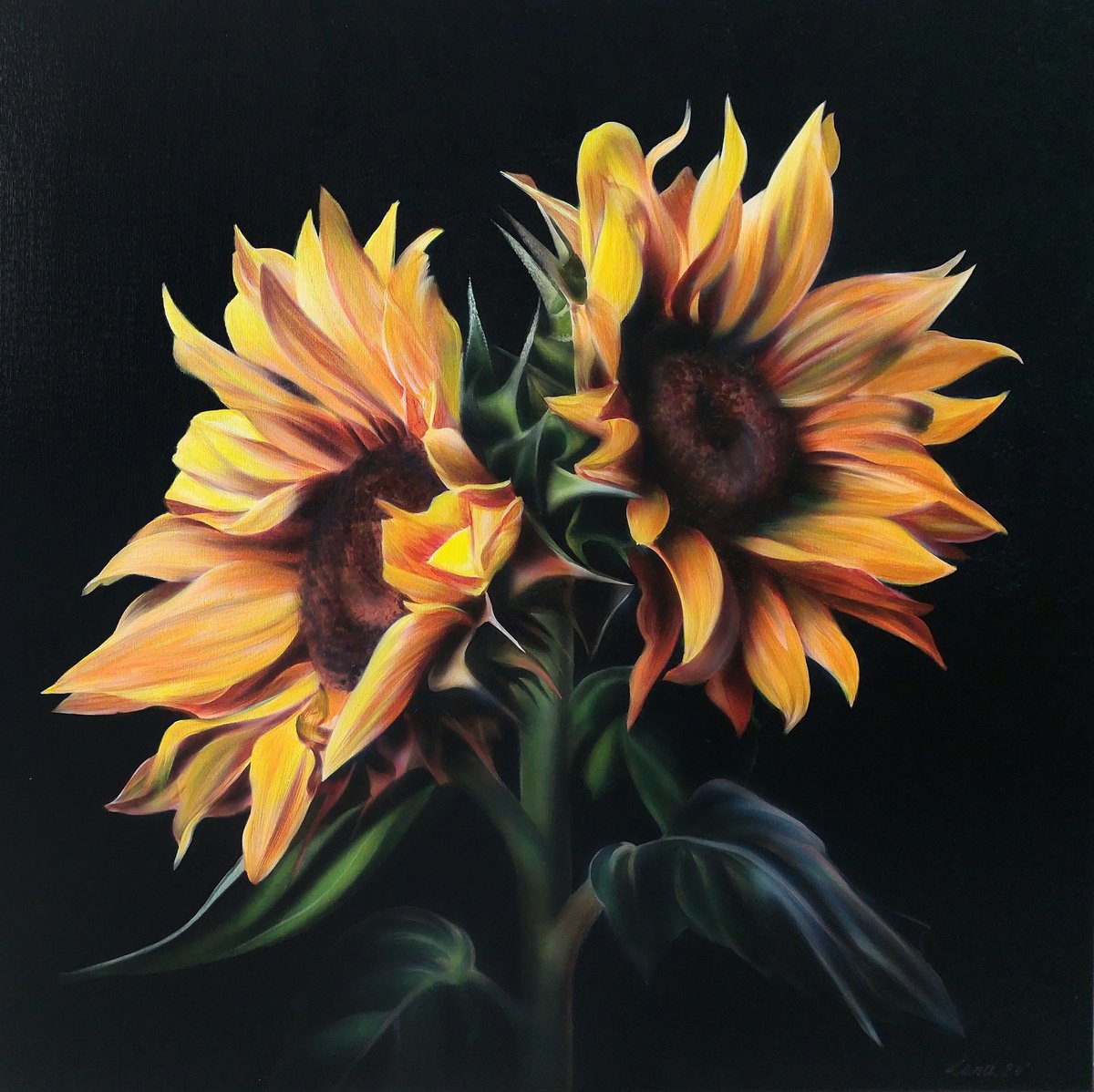 Realism sunflowers acrylic, Realism painting flowers, flower art, painting hyperrealism by Svitlana Brazhnikova