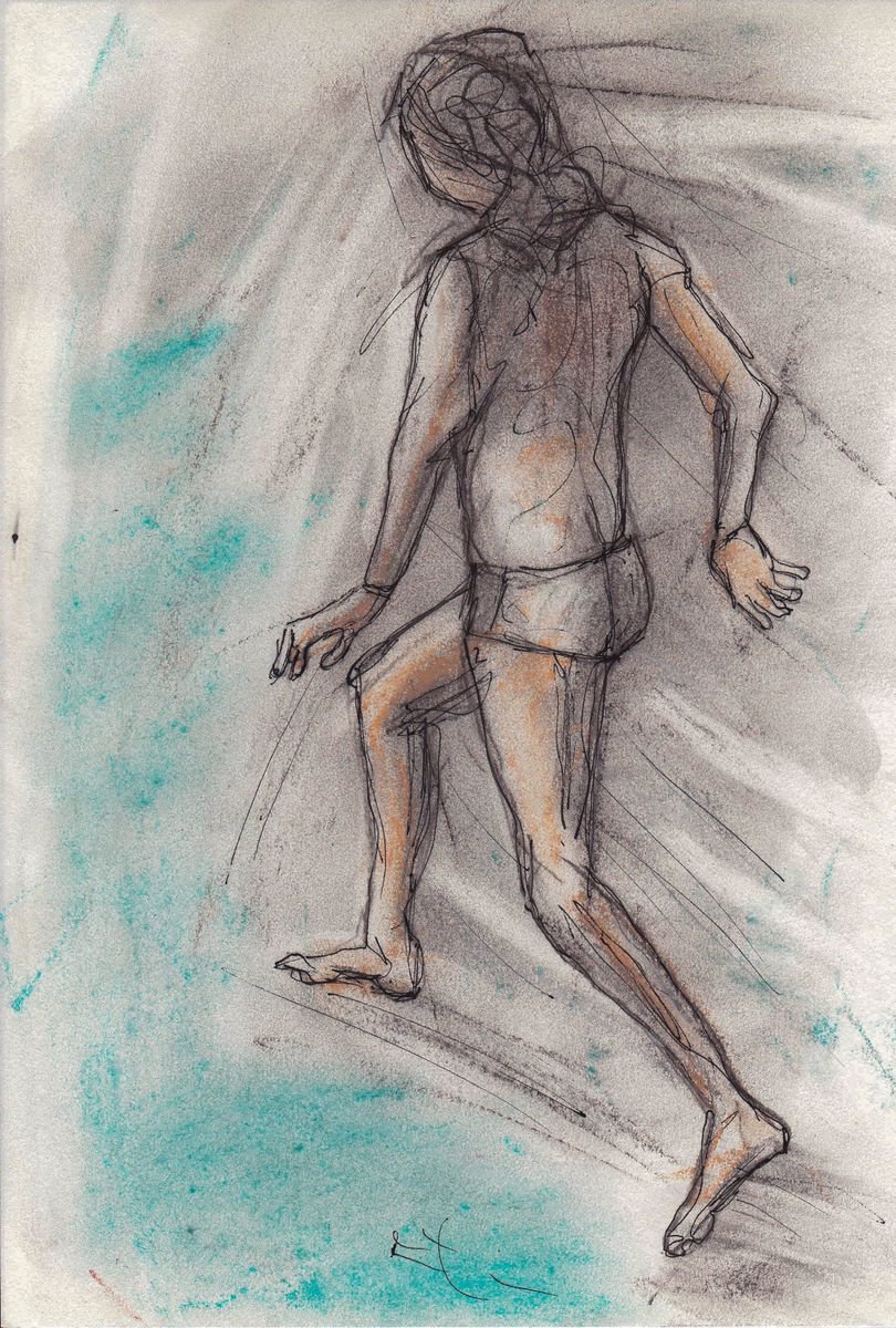 Expressive Portrait Pastel Drawing By Lionel Le Jeune, 8 X 12", Enfant Courant, Original Artwork