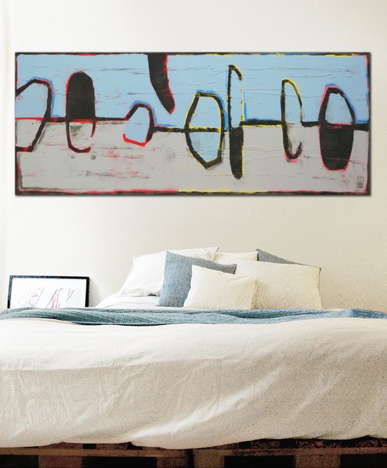 Abstract Painting - Blue Landscape - Floating City -150x60cm - Ronald Hunter 25M