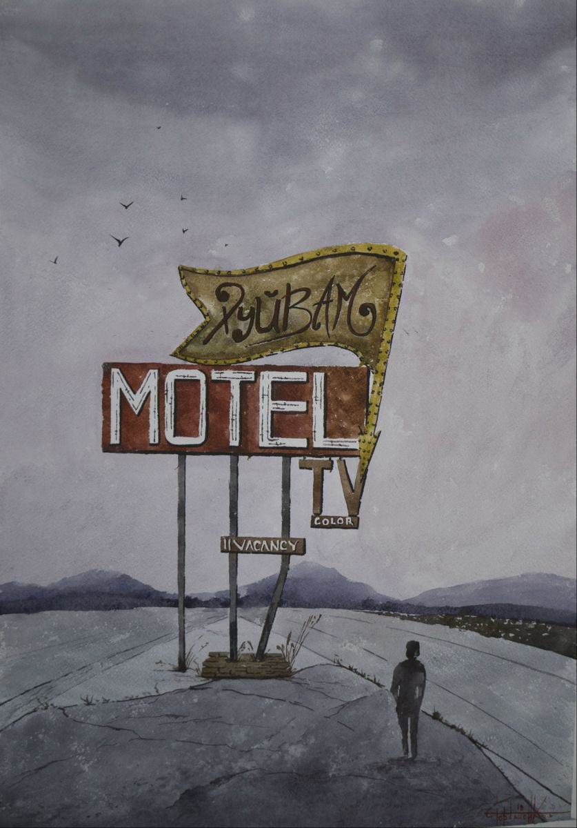 Motel. Road sign 42kh60cm by Eugene Gorbachenko