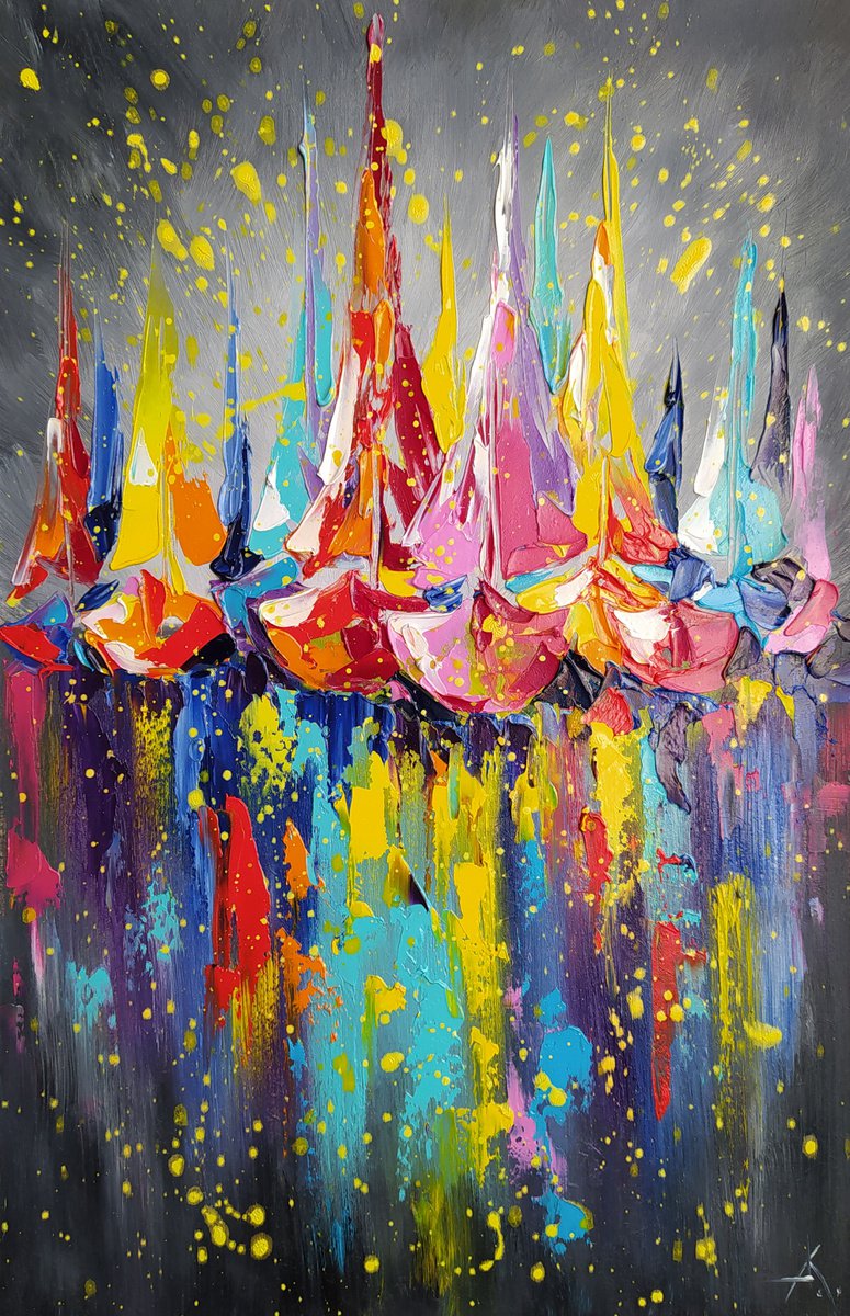 Impressionistic Transport Oil Painting By Anastasia Kozorez, 12 X 18, Starry Sky, Original Artwork