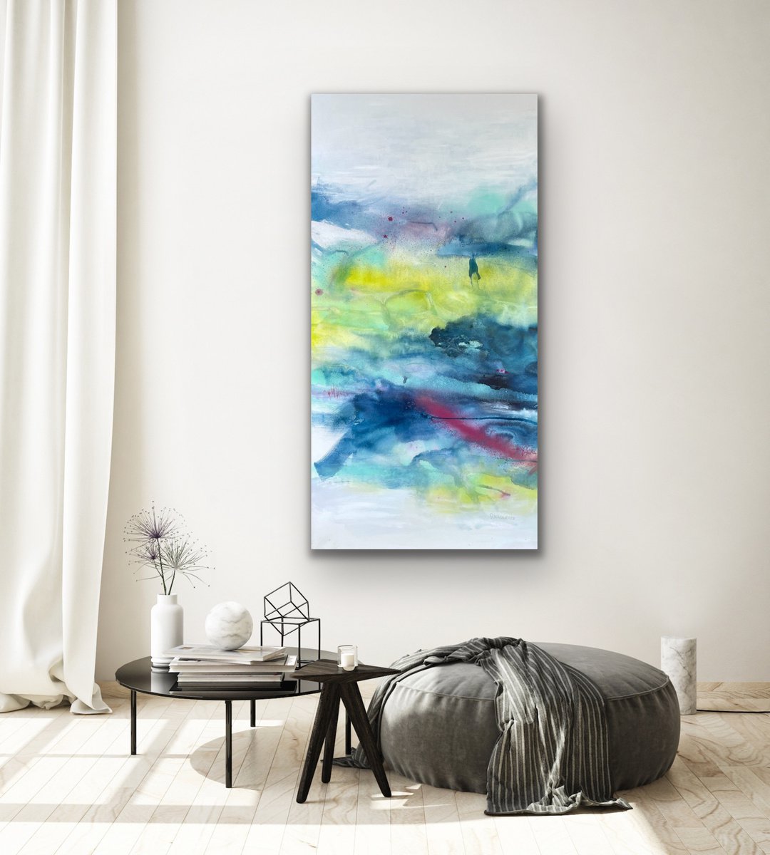 In the flow #3 I unstretched canvas I colored abstract artwork I 150 x 75 cm by Kirsten Schankweiler