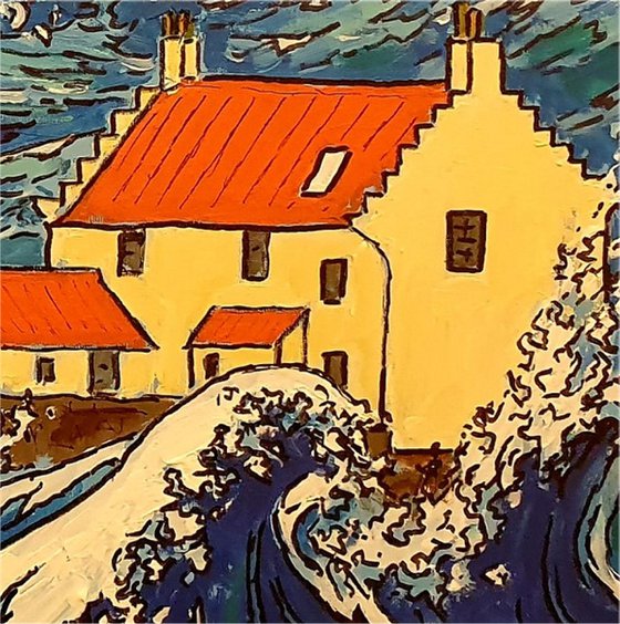 storm babet, pittenweem [in style of hokusai]