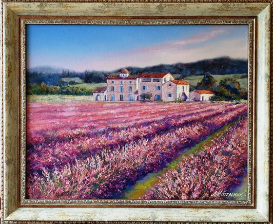 "Pink lavender"  landscape summer trees lavender liGHt original painting PALETTE KNIFE  GIFT (2018)