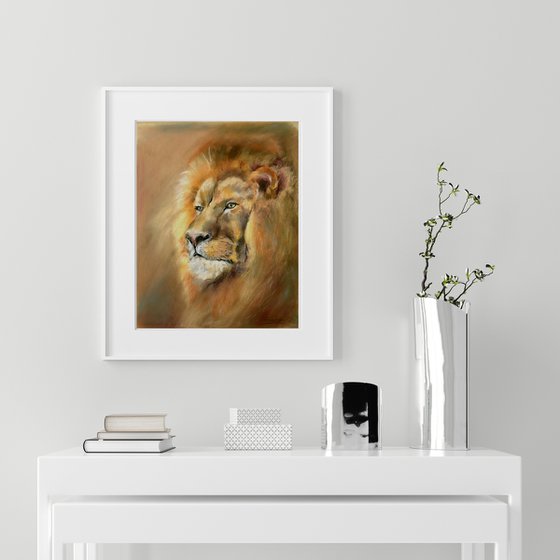 Lion Portrait - Original Pastel Drawing