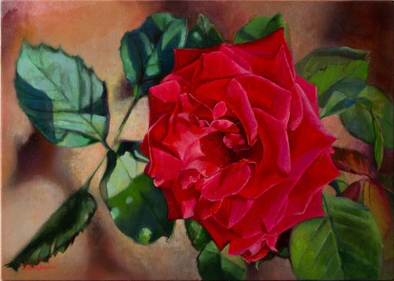 "Tango"  rose red flower  liGHt original painting  GIFT (2018)