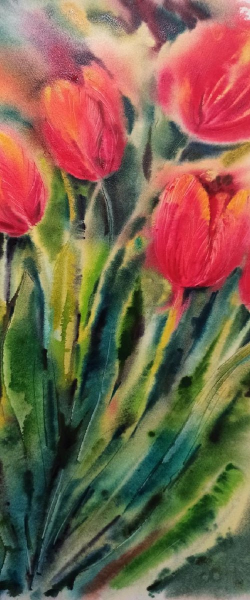 Red Tulips by Olga Drozdova