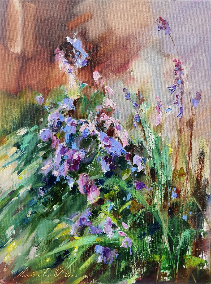 Impressionistic Botanical Oil Painting By Olha Laptieva, 12 X 16", Blue Bells, Original Artwork