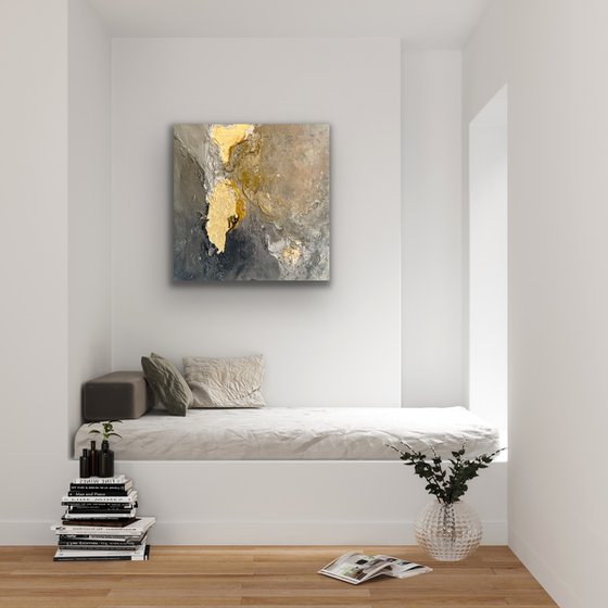 Paesaggio Poetico XXIV - Original painting - Black - Gold - Silver