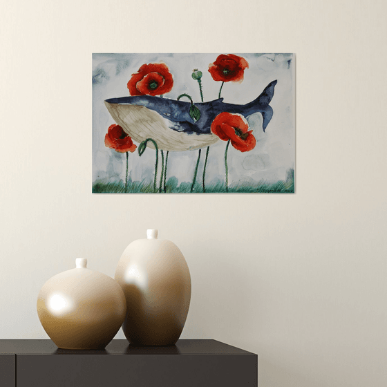 Whale With Poppy Flowers