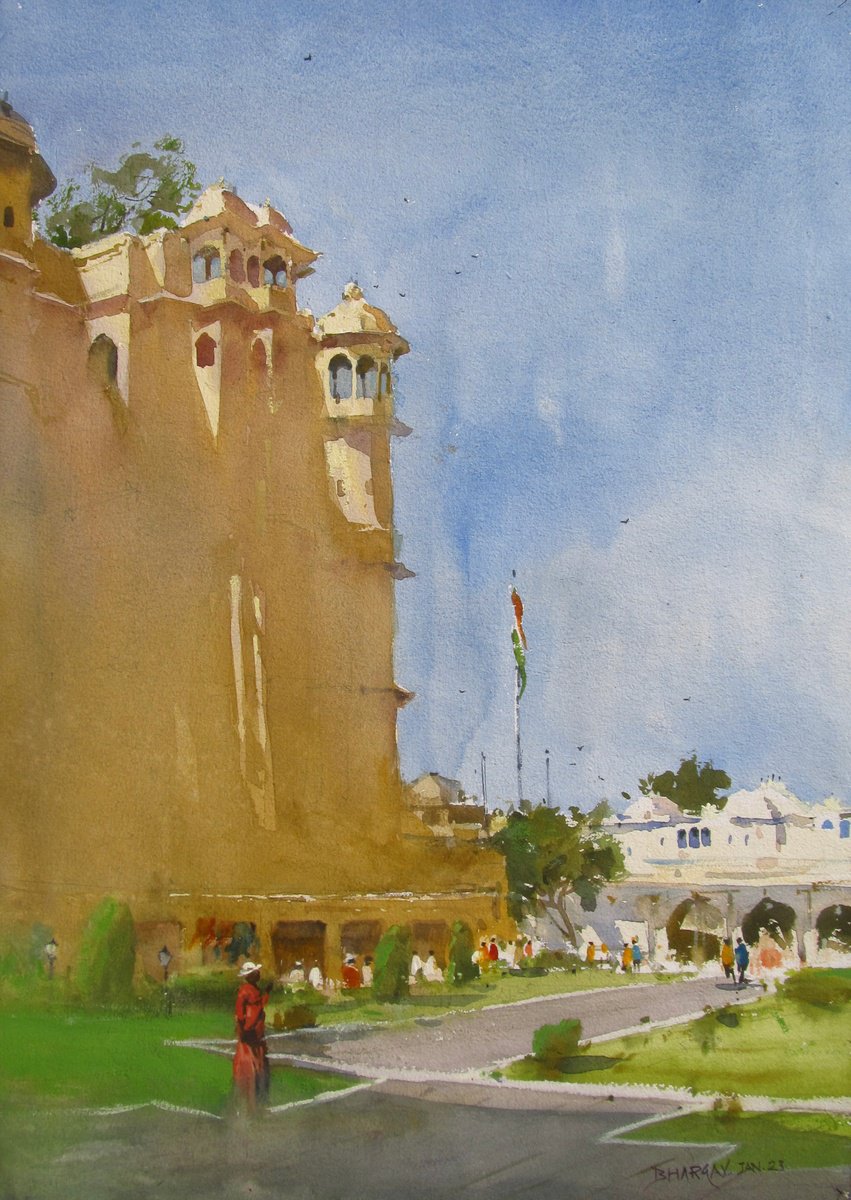 Impressionistic Cityscapes Watercolour By Bhargavkumar Kulkarni, 14 X 20, Udaipur Fort 2, Original Artwork