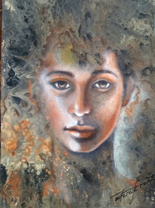 "Manu "Original mixed media painting on Fabriano paper 30x40x0,1 cm. by Elena Kraft