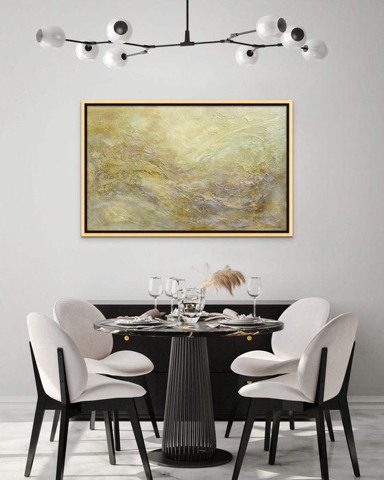 GOLDEN WAVES. Large Abstract Painting with Texture in Beige, Gold, Bronze Neutral Colors. Contemporary Art