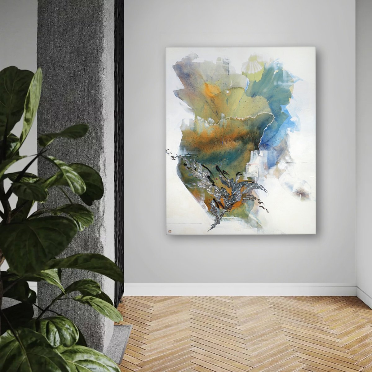 Abstract Acrylic Painting By Novi Lim, 60 X 48", Encompassing, Original Artwork