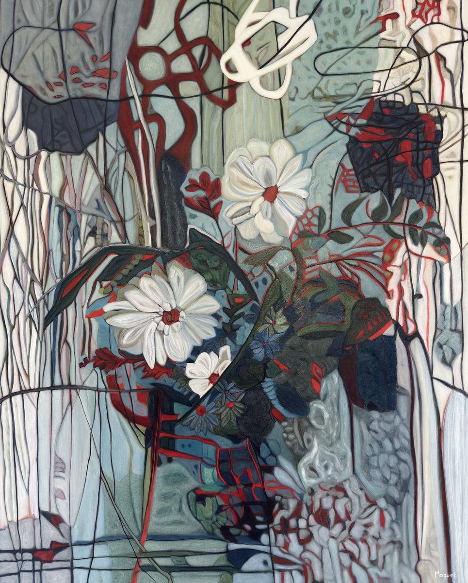 Organic Botanical Oil Painting By Nathalie Maquet, 32 X 39", Entrelacee 23, Original Artwork