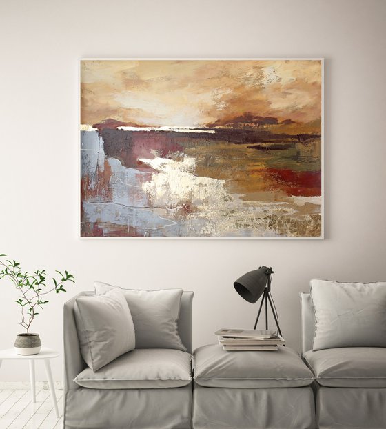 "Calabria" Abstract brown rust gold art