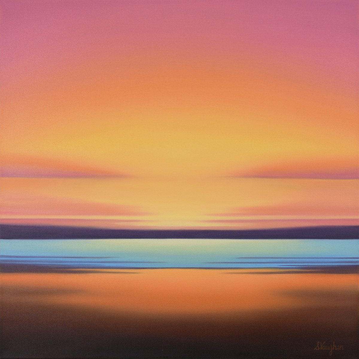 Impressionistic Landscape Oil Painting By Suzanne Vaughan, 24 X 24", Ocean Sunset, Original Artwork