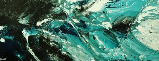 Sorrento Teal 200cm x 80cm Teal Black White Textured Abstract Art