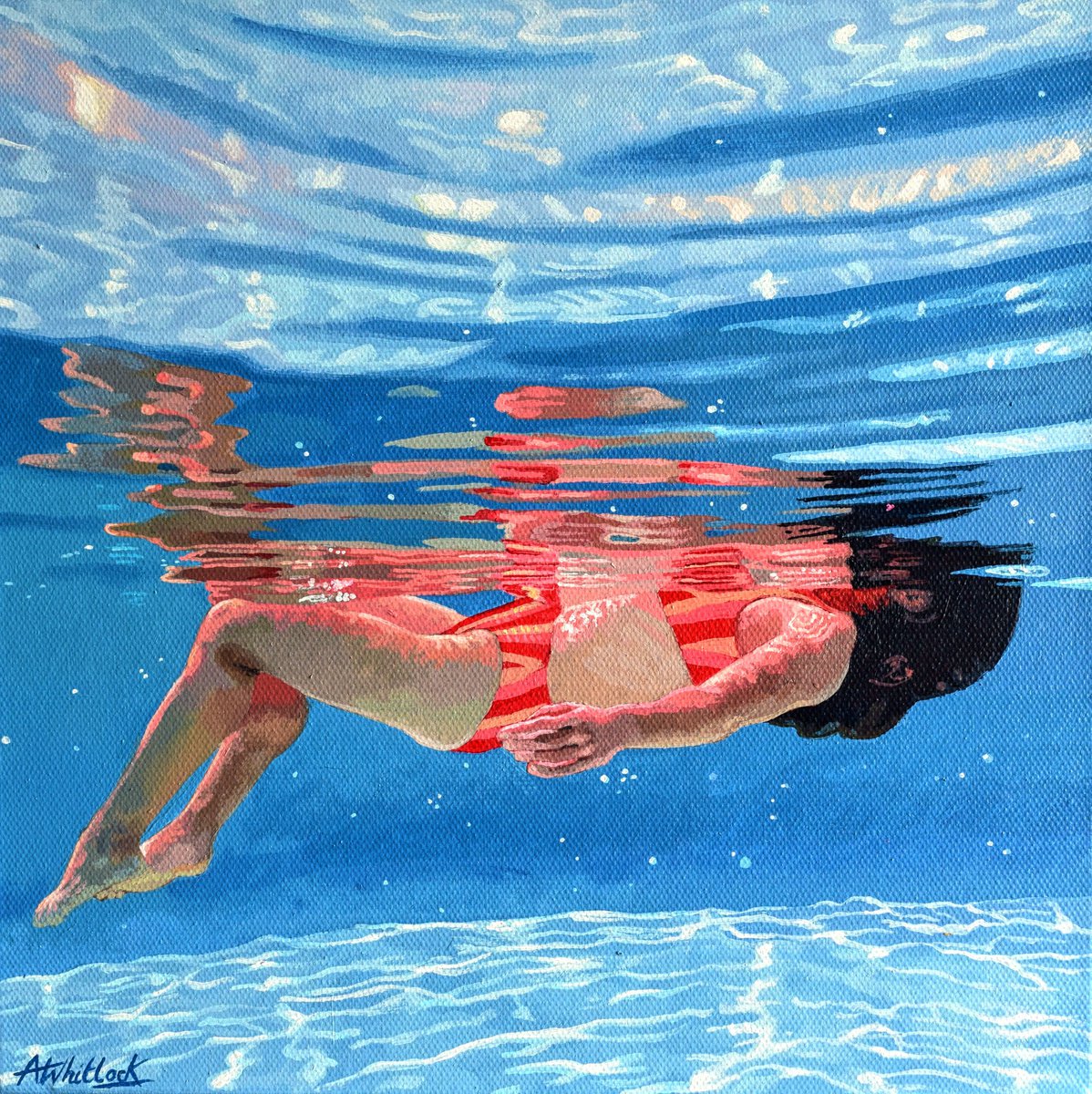 Underneath LI - Miniature swimming painting by Abi Whitlock