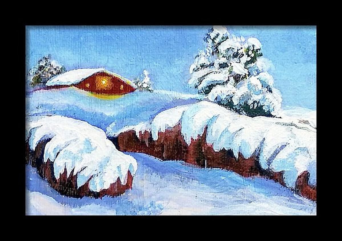Miniature Winter landscape on canvas - 4x 6 by Asha Shenoy
