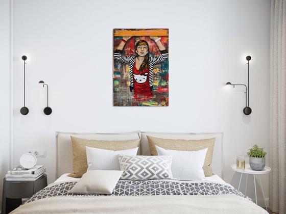 Hello Kitty - Original Modern Portrait Painting Art on Canvas