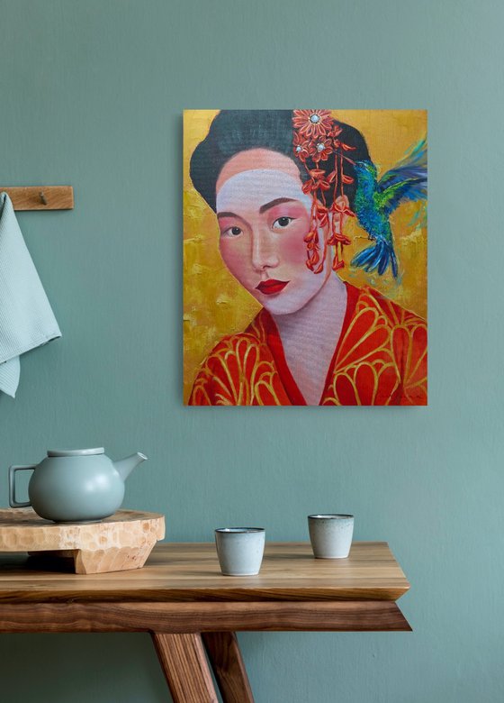 Geisha with hummingbird 2