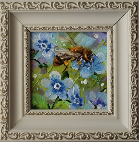 Bee and Blue Flowers