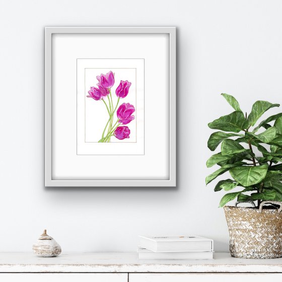 Tulips flowers mixed media illustration