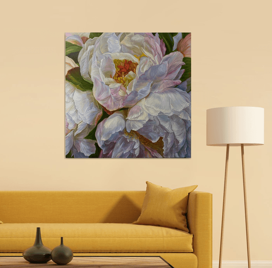 White peonies in a cold color