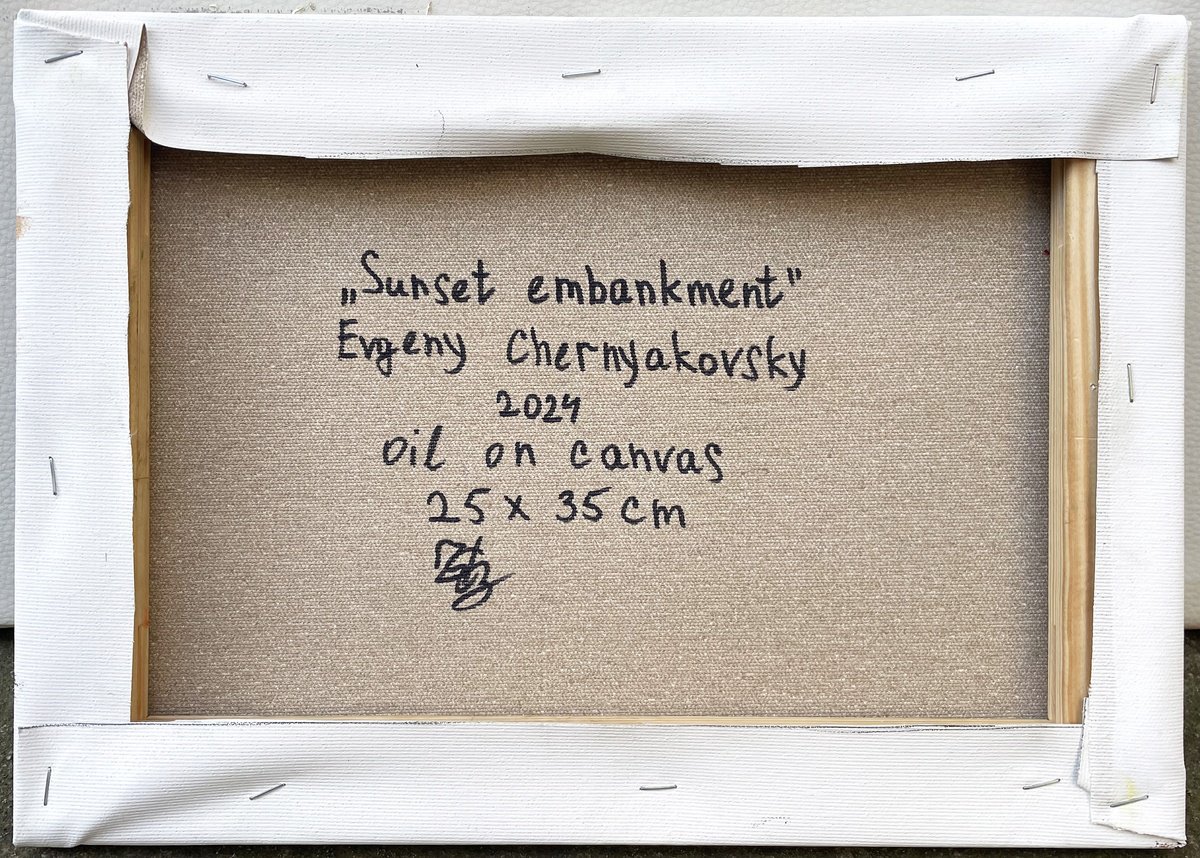 Impressionistic Landscape Oil Painting By Evgeny Chernyakovsky, 14 X 10, Sunset Embankment, Original Artwork