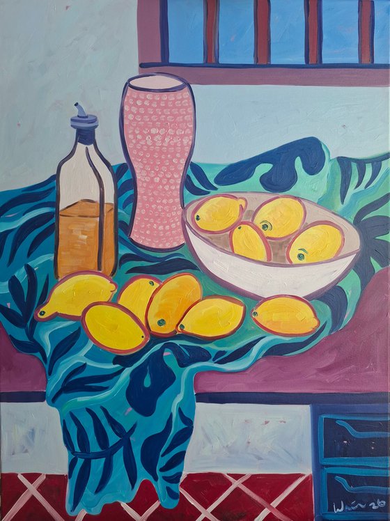Still Life with Pink Vase and Lemons