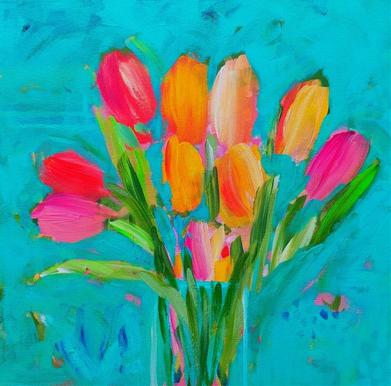 Tulips on Blue III