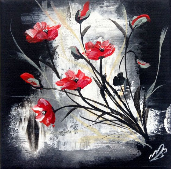 Red Poppies on a textured wall